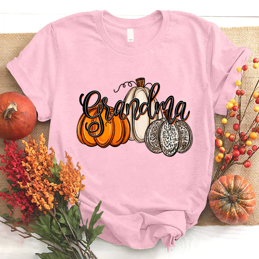 Grandma Pumpkins Leopard Autumn T-Shirt