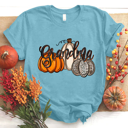 Grandma Pumpkins Leopard Autumn T-Shirt