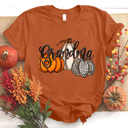 Grandma Pumpkins Leopard Autumn T-Shirt