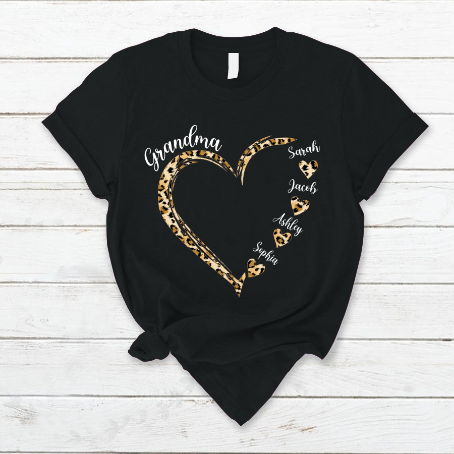 Grandma and Grandkids Hearts Leopard Mother's Day T-Shirt