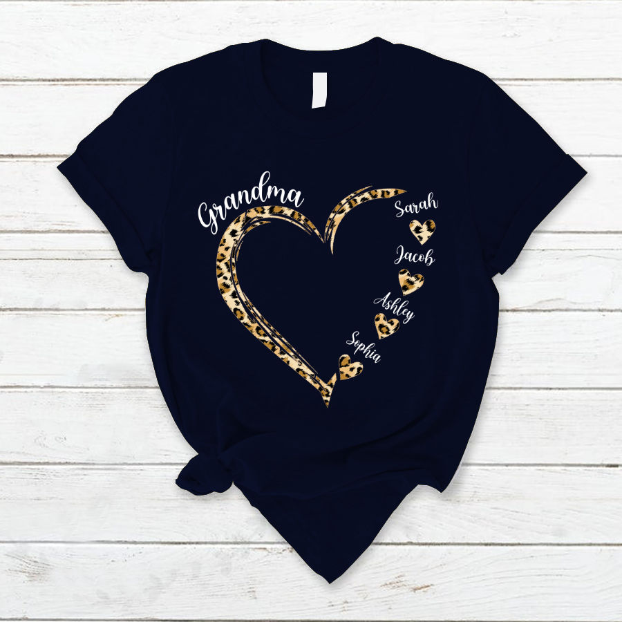 Grandma and Grandkids Hearts Leopard Mother's Day T-Shirt