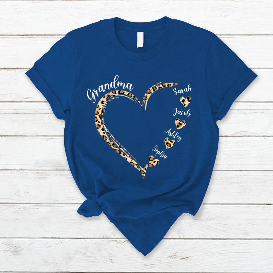 Grandma and Grandkids Hearts Leopard Mother's Day T-Shirt