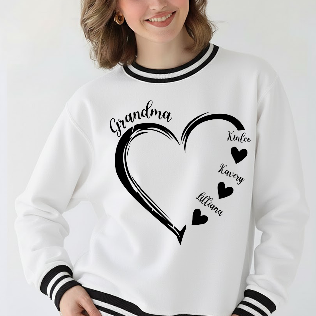 Grandma and Grandkids Heart Varsity Ribbed Sweatshirt