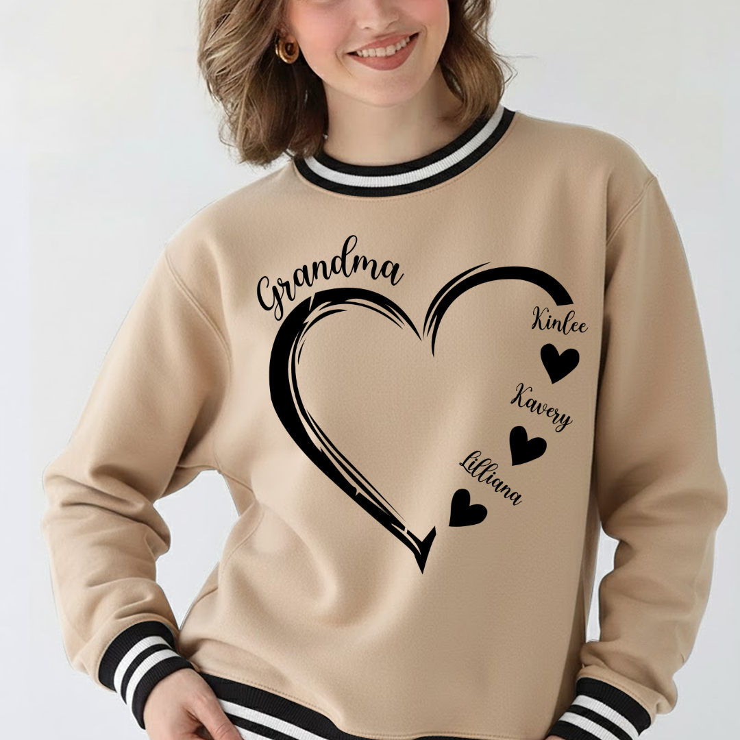 Grandma and Grandkids Heart Varsity Ribbed Sweatshirt