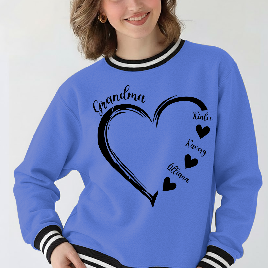 Grandma and Grandkids Heart Varsity Ribbed Sweatshirt