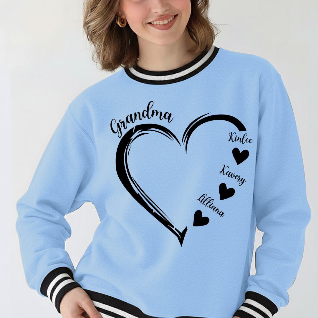 Grandma and Grandkids Heart Varsity Ribbed Sweatshirt