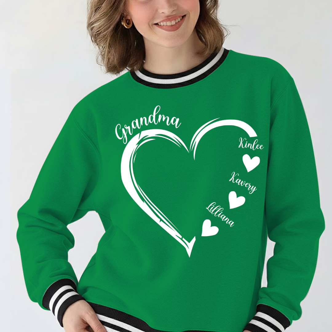 Grandma and Grandkids Heart Varsity Ribbed Sweatshirt