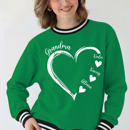 Grandma and Grandkids Heart Varsity Ribbed Sweatshirt