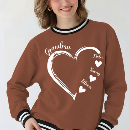 Grandma and Grandkids Heart Varsity Ribbed Sweatshirt