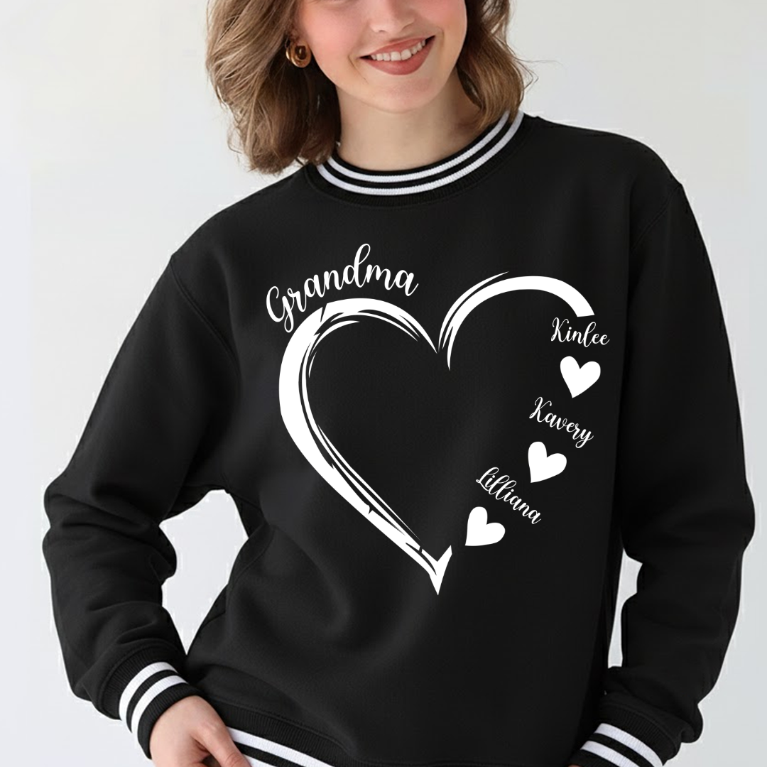 Grandma and Grandkids Heart Varsity Ribbed Sweatshirt