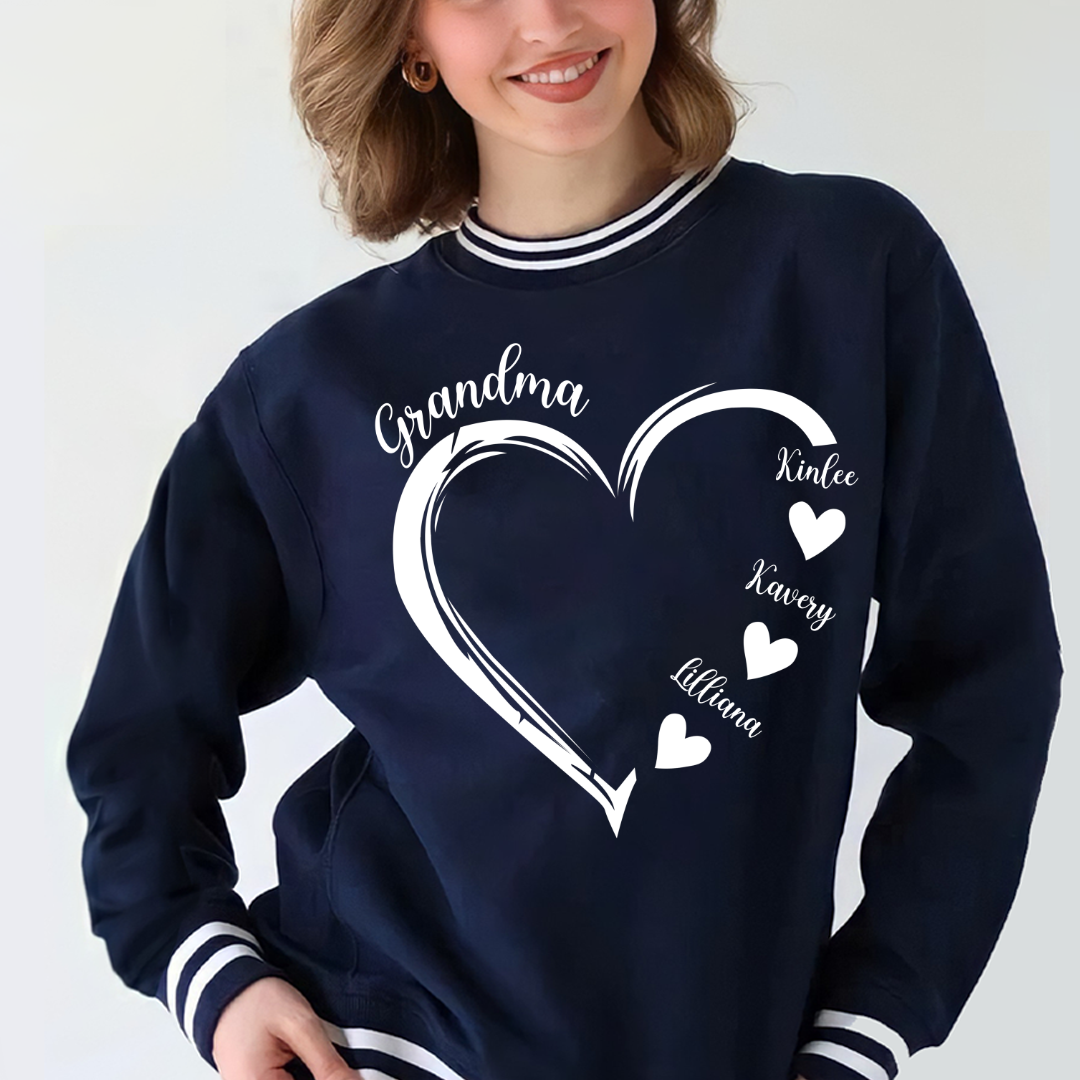 Grandma and Grandkids Heart Varsity Ribbed Sweatshirt