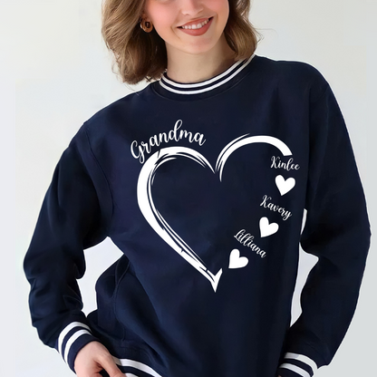 Grandma and Grandkids Heart Varsity Ribbed Sweatshirt