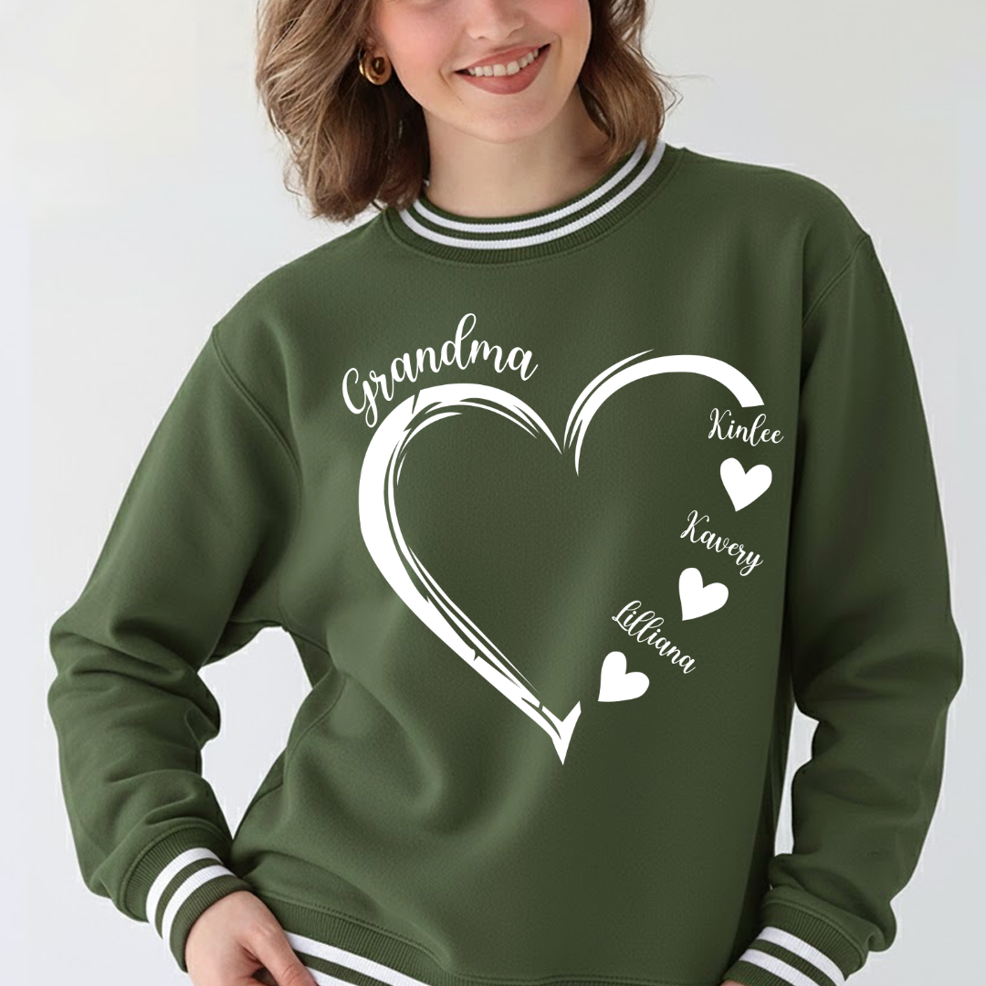 Grandma and Grandkids Heart Varsity Ribbed Sweatshirt