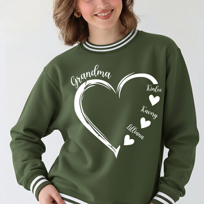 Grandma and Grandkids Heart Varsity Ribbed Sweatshirt