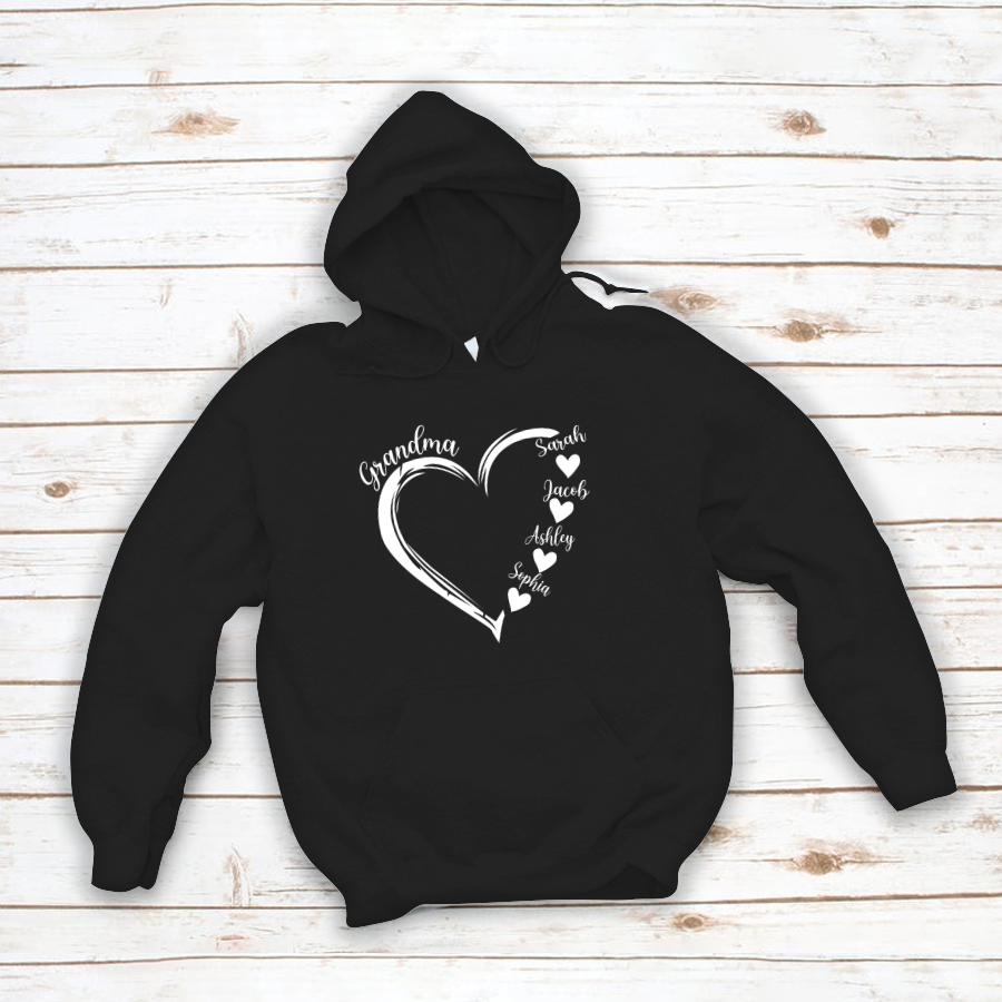 Grandma and Grandkids Heart , Grandma Heart Shirt, Custom Nana Shirt, Grandma and Grand Kids Hoodie