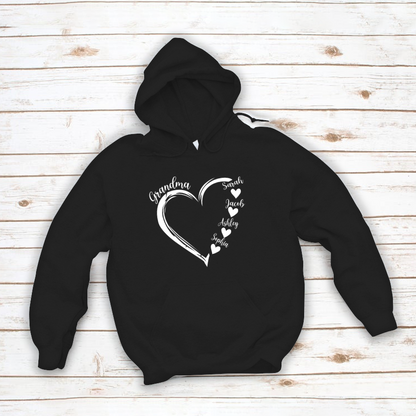 Grandma and Grandkids Heart , Grandma Heart Shirt, Custom Nana Shirt, Grandma and Grand Kids Hoodie