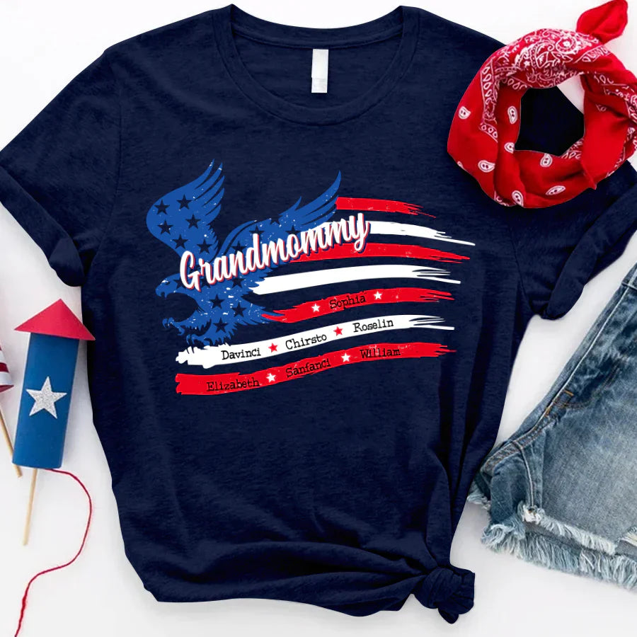 Grandmommy With Grandkids Names 4th Of July CTL94 T-Shirt