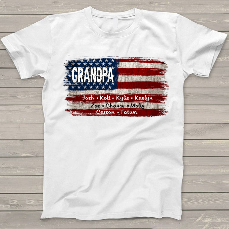 Comfort Colors Personalization Papa And Grandkids American Flag