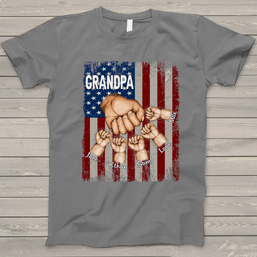 Grandpa Grandkids Hands Flag T-Shirt