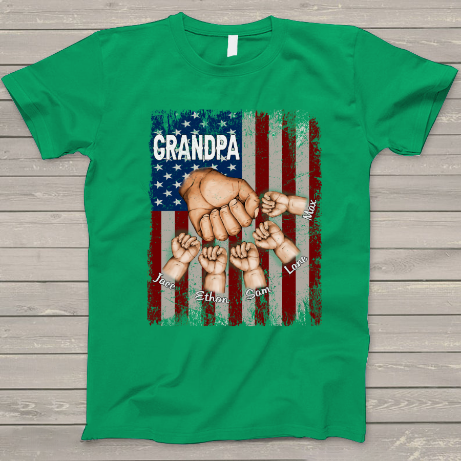 Grandpa Grandkids Hands Flag T-Shirt