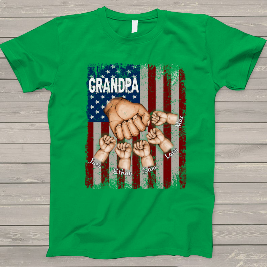 Grandpa Grandkids Hands Flag T-Shirt