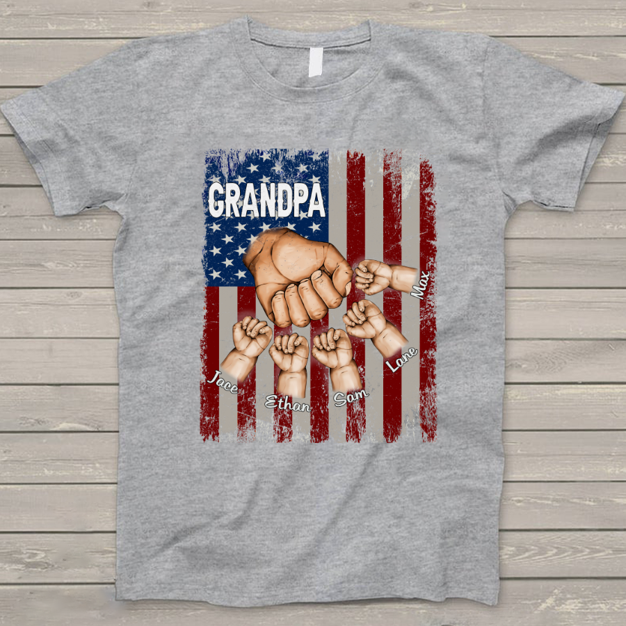 Grandpa Grandkids Hands Flag T-Shirt