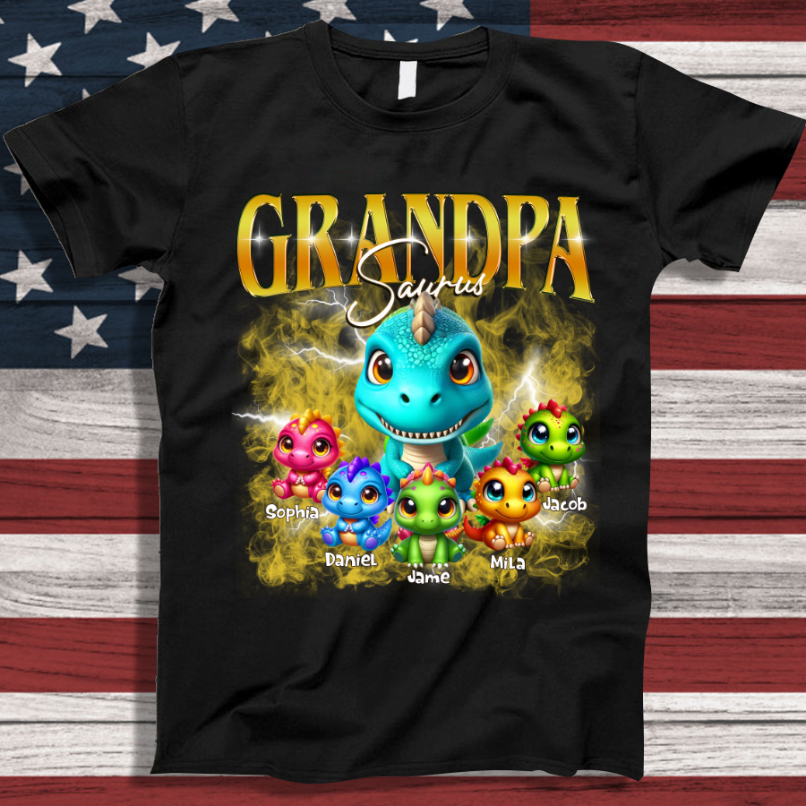 Grandpa Saurus Custom Grandpa And Grandkids T-Shirt