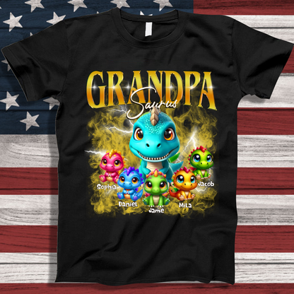 Grandpa Saurus Custom Grandpa And Grandkids T-Shirt