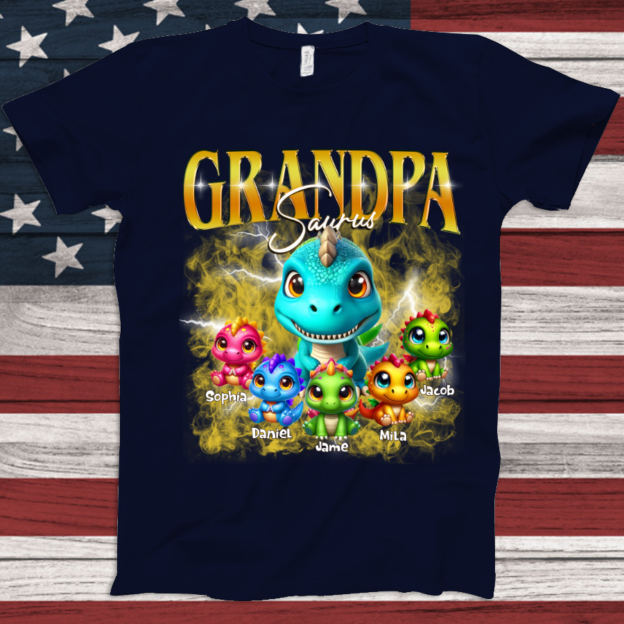Grandpa Saurus Custom Grandpa And Grandkids T-Shirt
