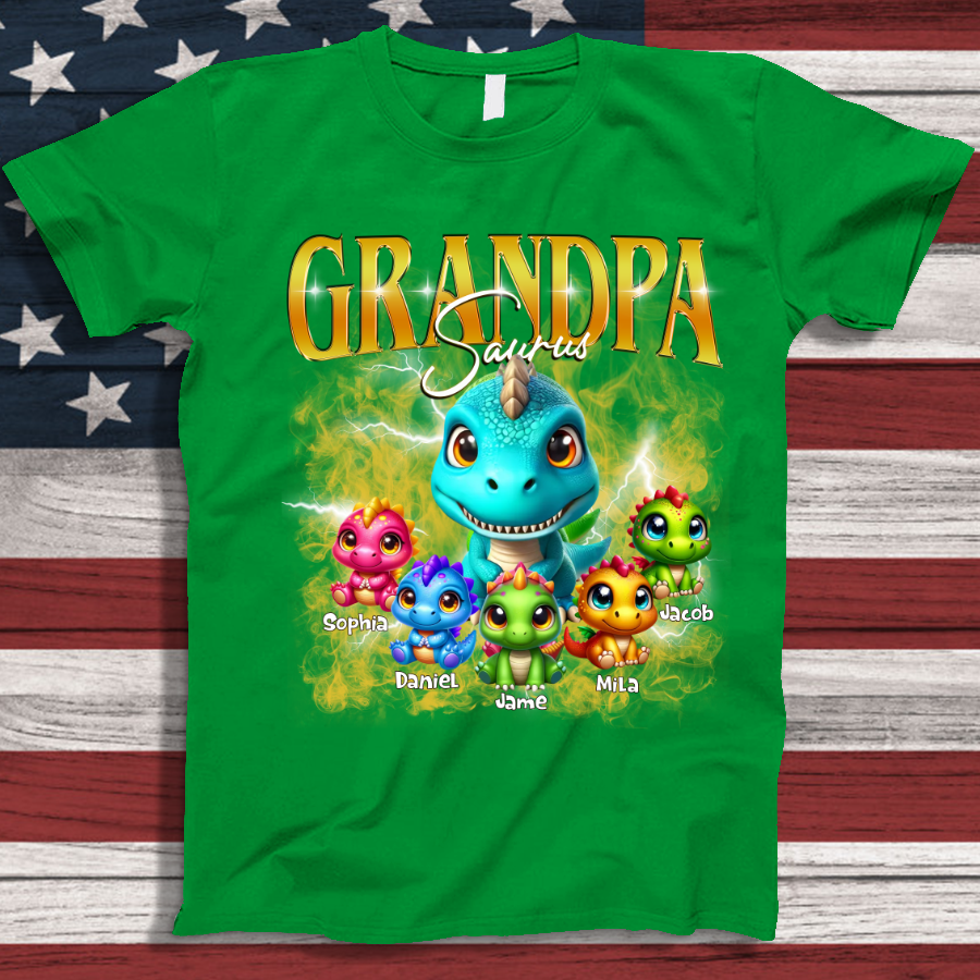 Grandpa Saurus Custom Grandpa And Grandkids T-Shirt