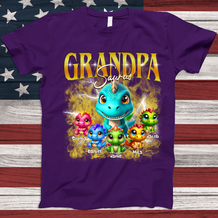 Grandpa Saurus Custom Grandpa And Grandkids T-Shirt