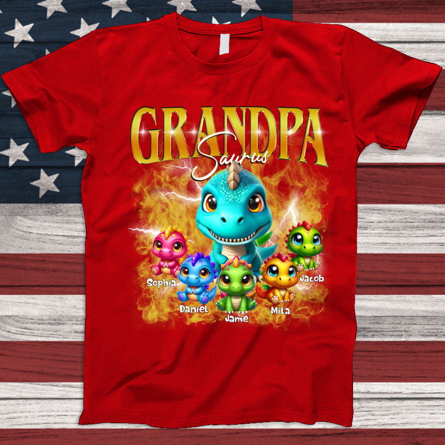Grandpa Saurus Custom Grandpa And Grandkids T-Shirt