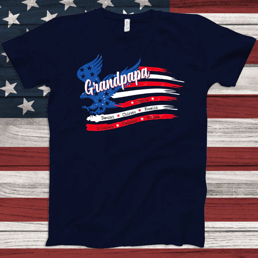 Grandpapa With Grandkids Names 4th Of July CTL94 T-Shirt