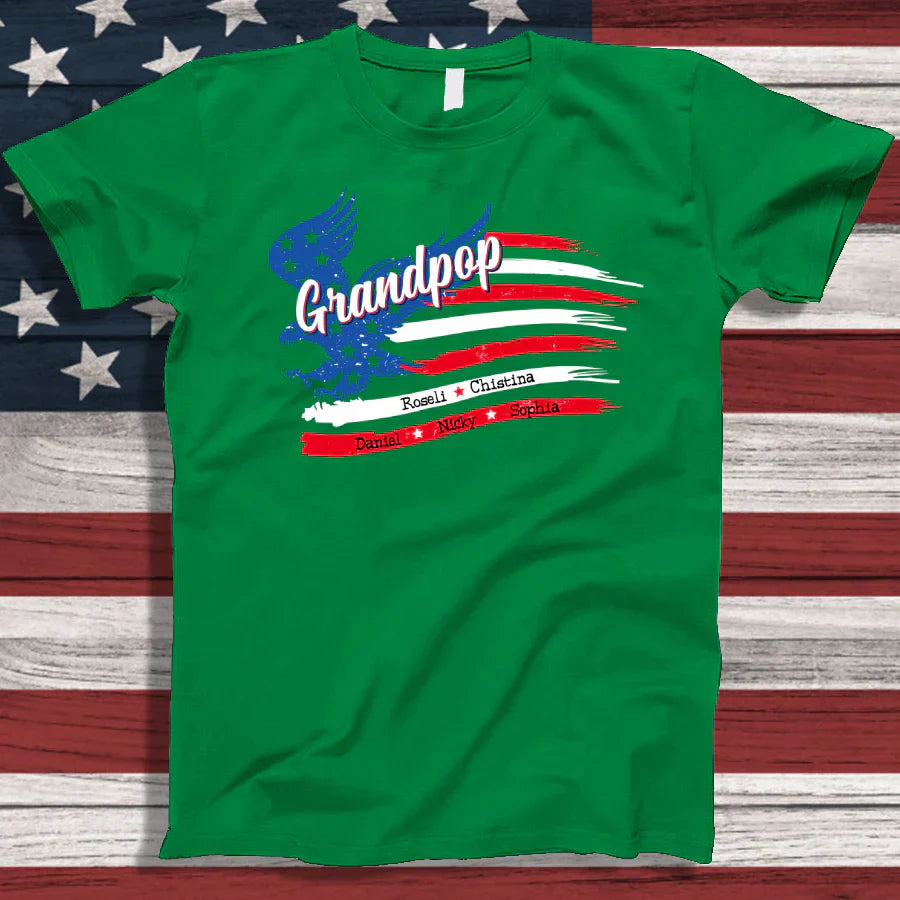 Grandpop With Grandkids Names 4th Of July CTL94 T-Shirt