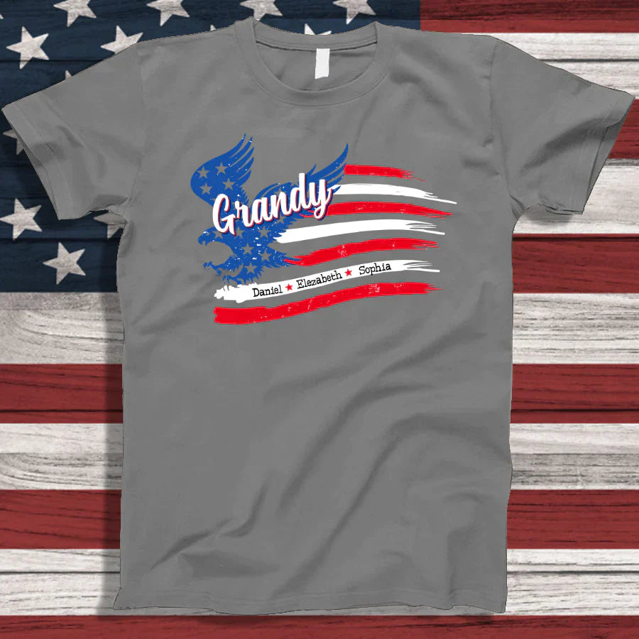 Grandy With Grandkids Names 4th Of July CTL94 T-Shirt