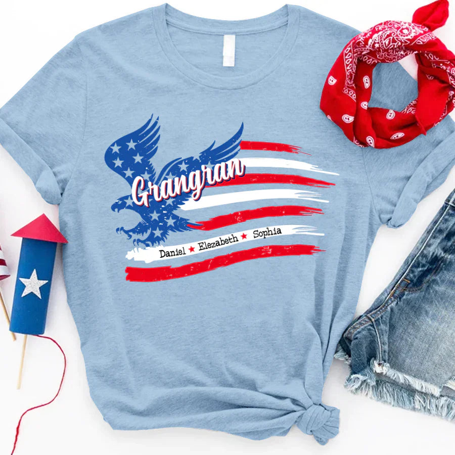 Grangran With Grandkids Names 4th Of July CTL94 T-Shirt