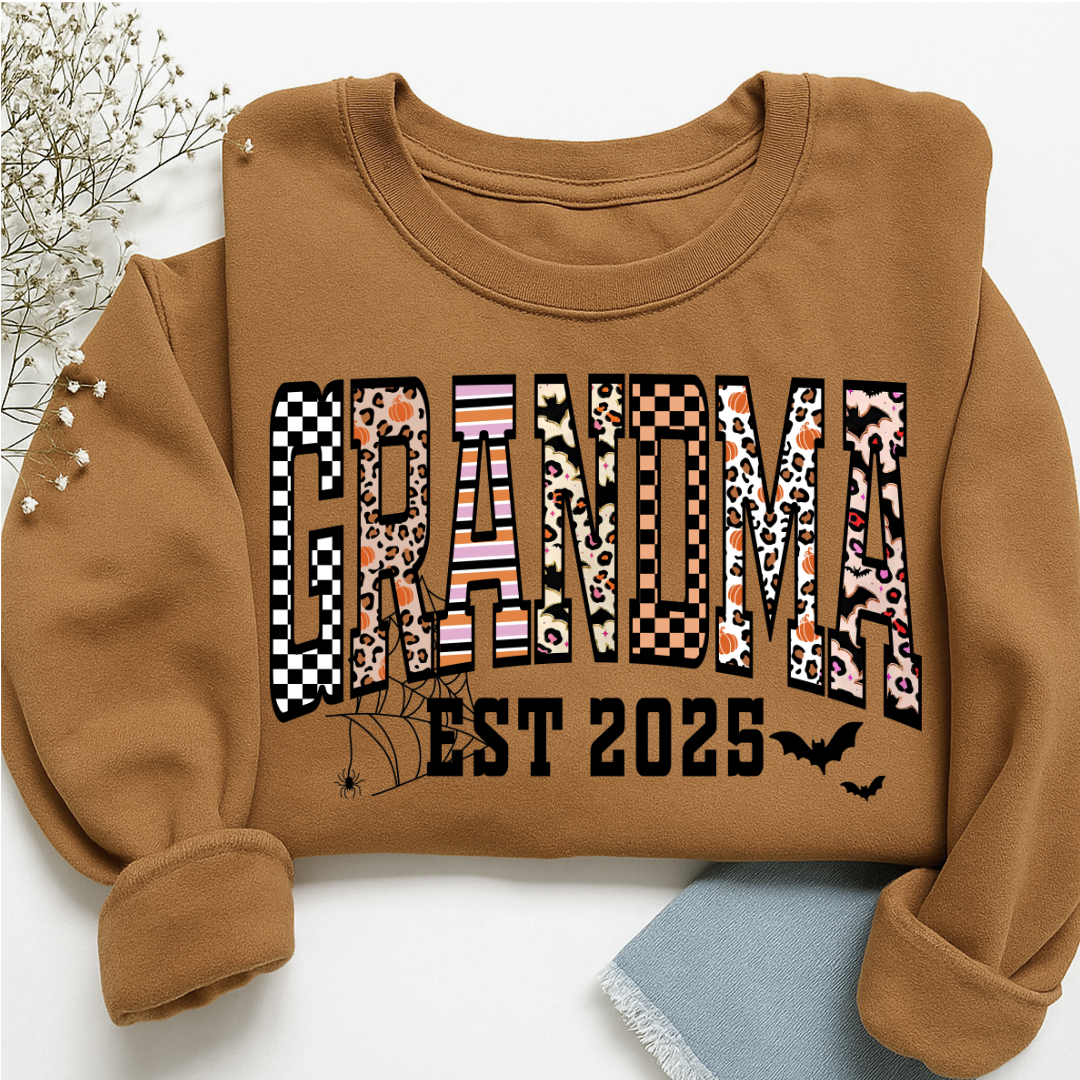 Halloween Leopard Checkered Fall Grandma Custom Grandma And Grandkids Sweatshirt