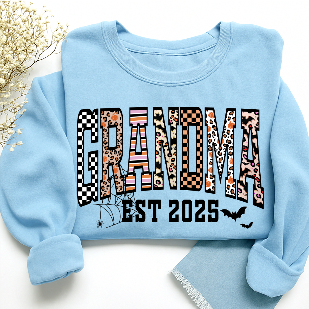 Halloween Leopard Checkered Fall Grandma Custom Grandma And Grandkids Sweatshirt