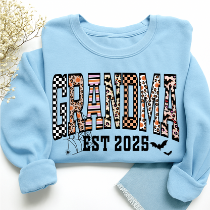 Halloween Leopard Checkered Fall Grandma Custom Grandma And Grandkids Sweatshirt