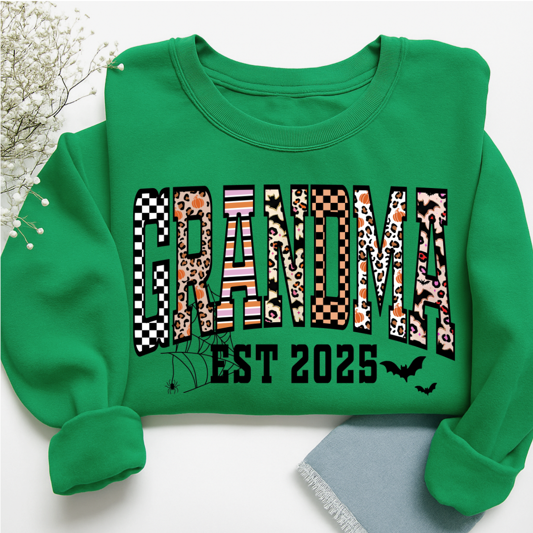 Halloween Leopard Checkered Fall Grandma Custom Grandma And Grandkids Sweatshirt