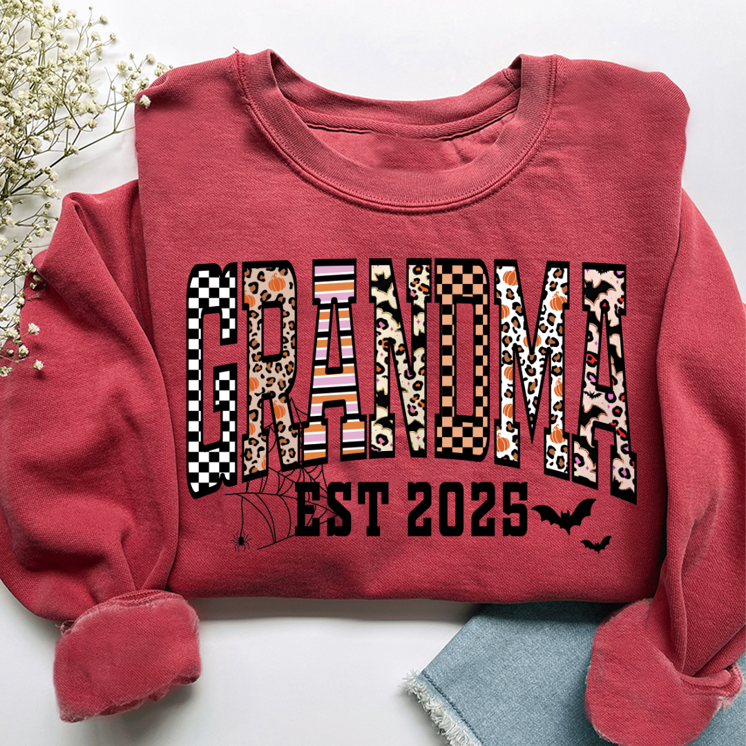 Halloween Leopard Checkered Fall Grandma Custom Grandma And Grandkids Sweatshirt