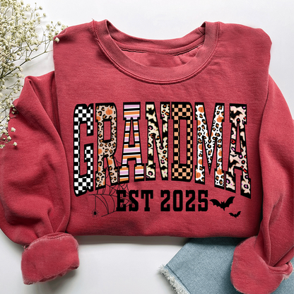 Halloween Leopard Checkered Fall Grandma Custom Grandma And Grandkids Sweatshirt