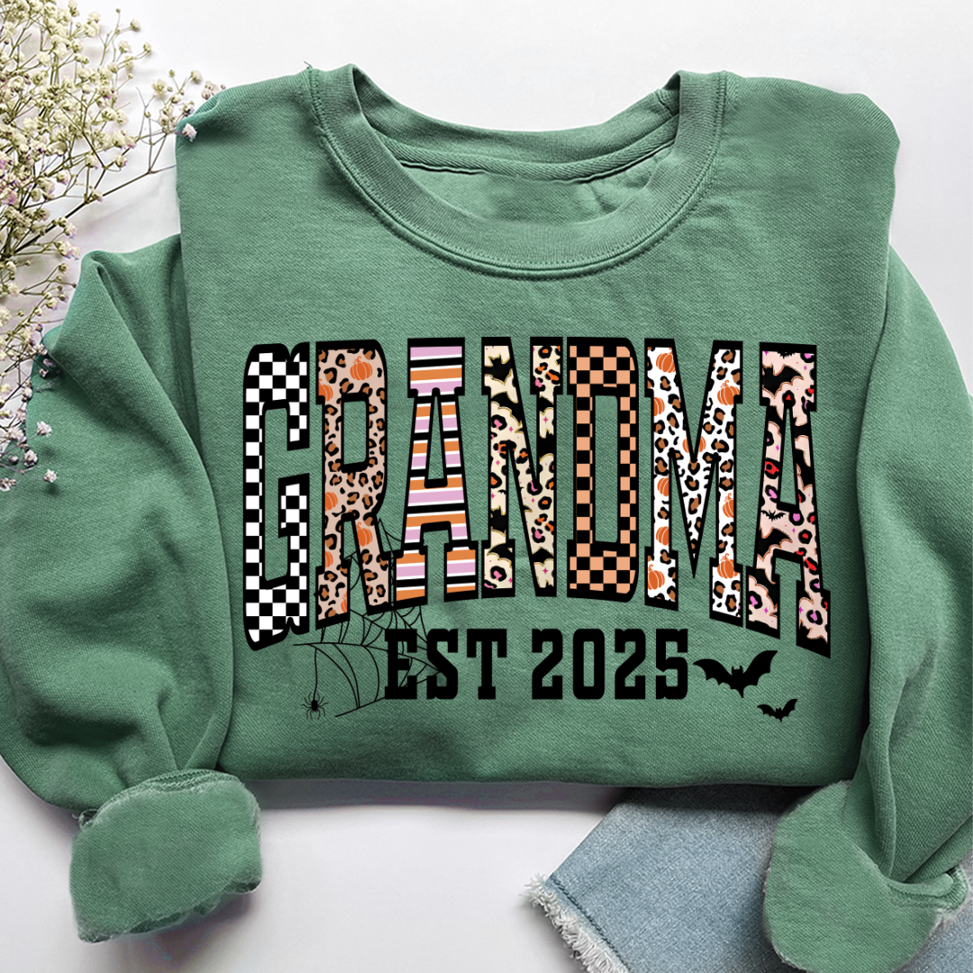Halloween Leopard Checkered Fall Grandma Custom Grandma And Grandkids Sweatshirt