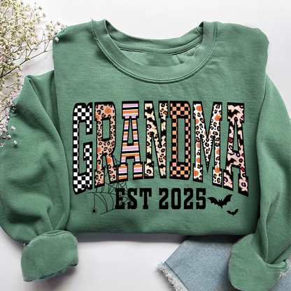 Halloween Leopard Checkered Fall Grandma Custom Grandma And Grandkids Sweatshirt