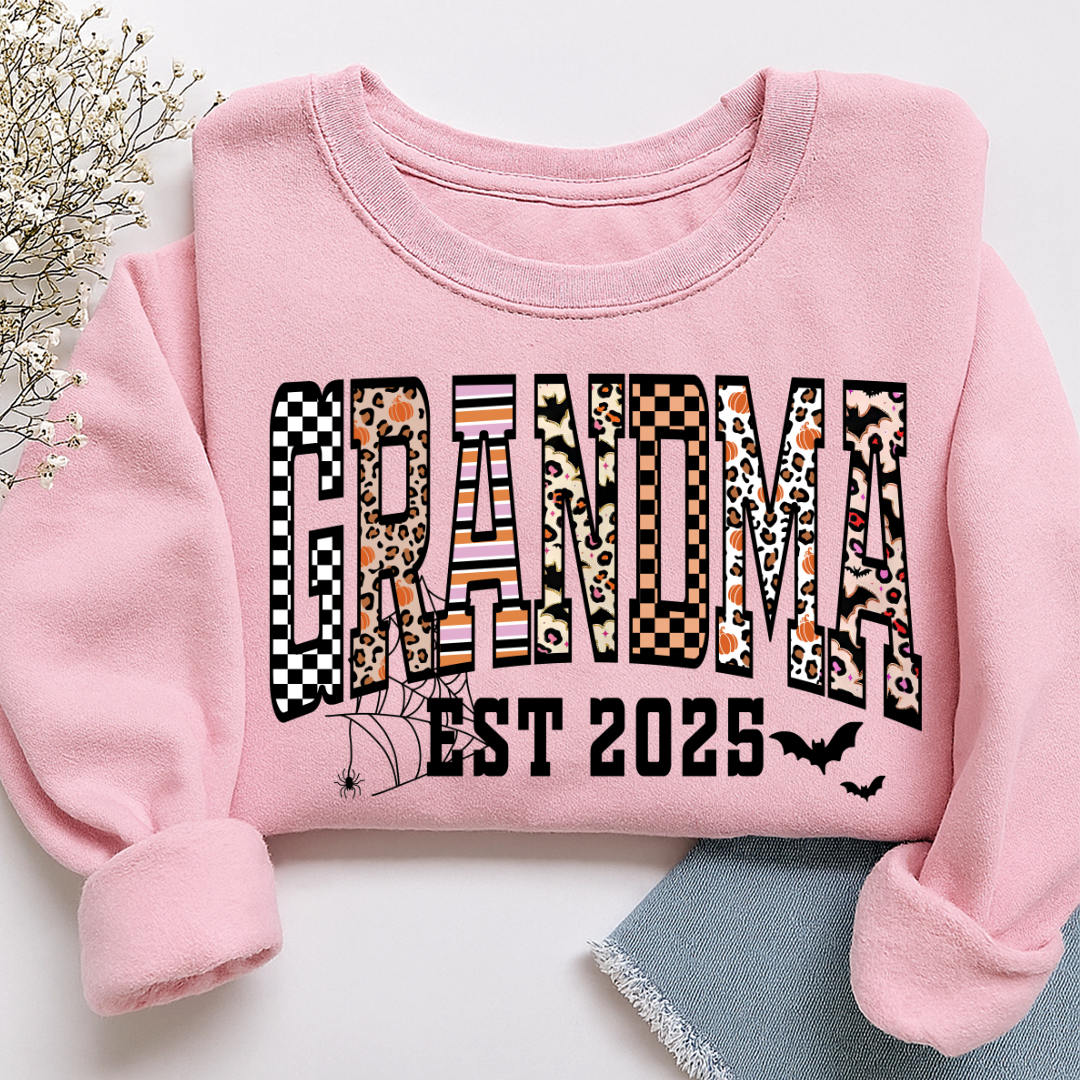 Halloween Leopard Checkered Fall Grandma Custom Grandma And Grandkids Sweatshirt
