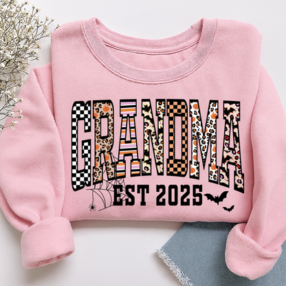 Halloween Leopard Checkered Fall Grandma Custom Grandma And Grandkids Sweatshirt