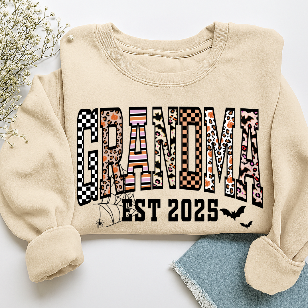 Halloween Leopard Checkered Fall Grandma Custom Grandma And Grandkids Sweatshirt