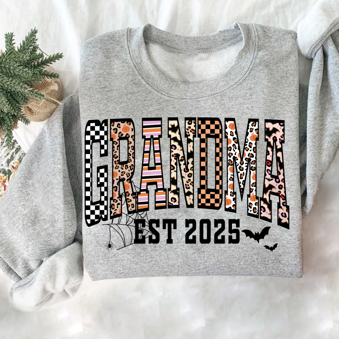 Halloween Leopard Checkered Fall Grandma Custom Grandma And Grandkids Sweatshirt