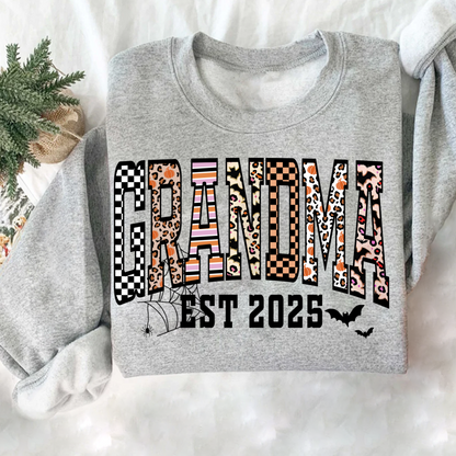 Halloween Leopard Checkered Fall Grandma Custom Grandma And Grandkids Sweatshirt