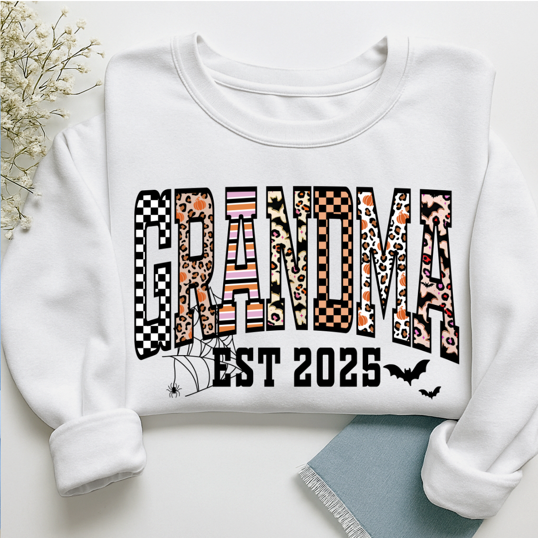Halloween Leopard Checkered Fall Grandma Custom Grandma And Grandkids Sweatshirt